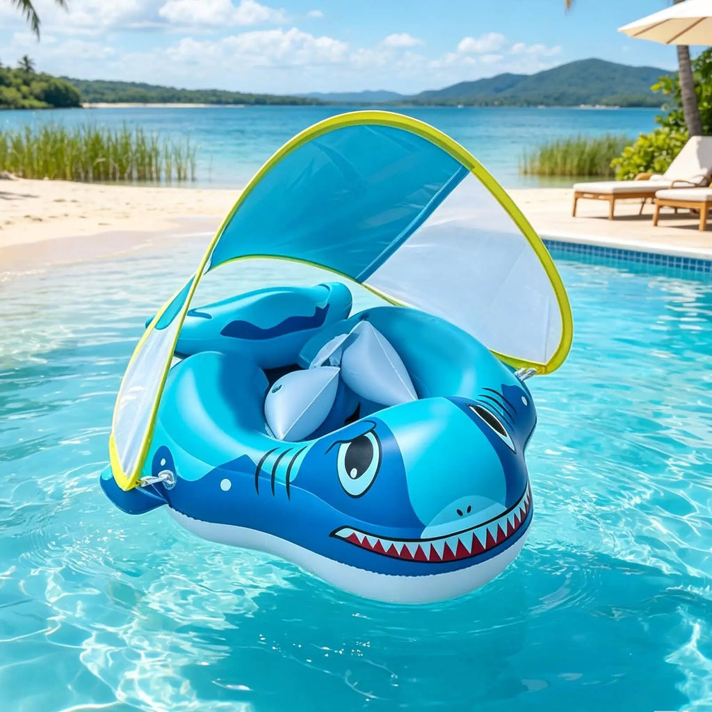 Kids Floats For Pool Inflatable Swimming Ring With Sun Shade Floating Water Chair For Boys Girls Ages 6-48 Months Outdoor River Zpaxo
