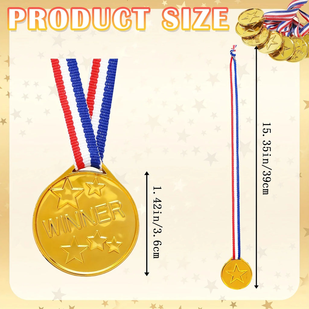 Kids Gold Winner Medals Neck Ribbon Plastic Star Shaped Award Sports