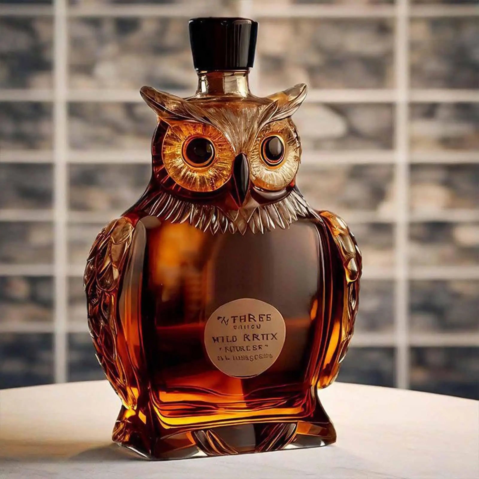 Whiskey Decanter Bottle Owl Shape Vintage Wine Glass Father Boyfriend