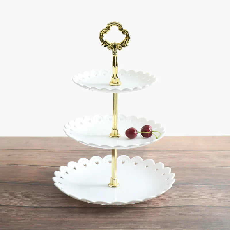 Hot Creative Petals Plastic Fruit Plate Three Layer Snack Rack Dry Fruit Storage Plate Multi Layer Fruit Plate Dessert Cake Rack Zpaxo White