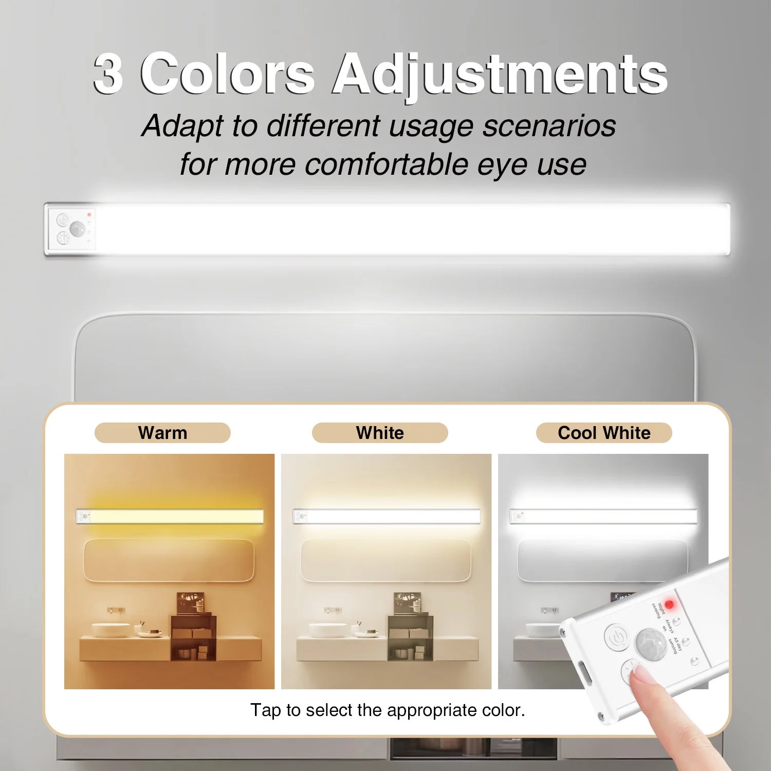 1 Pack LED under Cabinet Lighting Motion Sensor Closet Light Rechargeable Kitchen Lamps 20cm/30cm/40cm/50cm for Home Decor Zpaxo