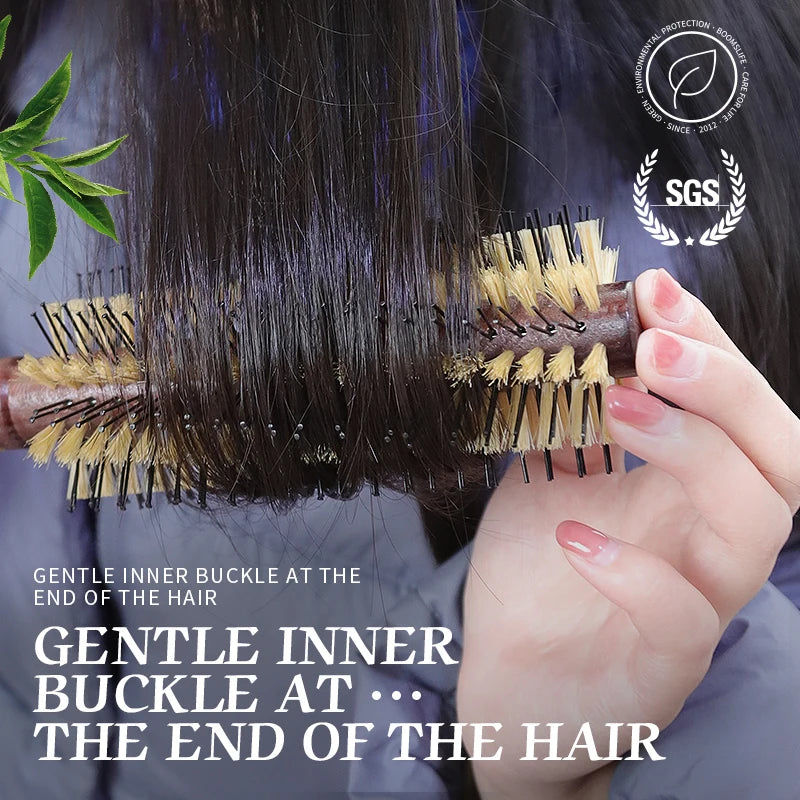 2Style Personalized Boar Bristle Roller Hair Brush Women Round Rolling Brush Cork handle Barrel Curling Straight Twill Hair Comb Zpaxo