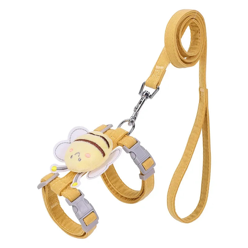 Cat Harness Leash Collar Adjustable Cartoon Bee Double Layer Dog