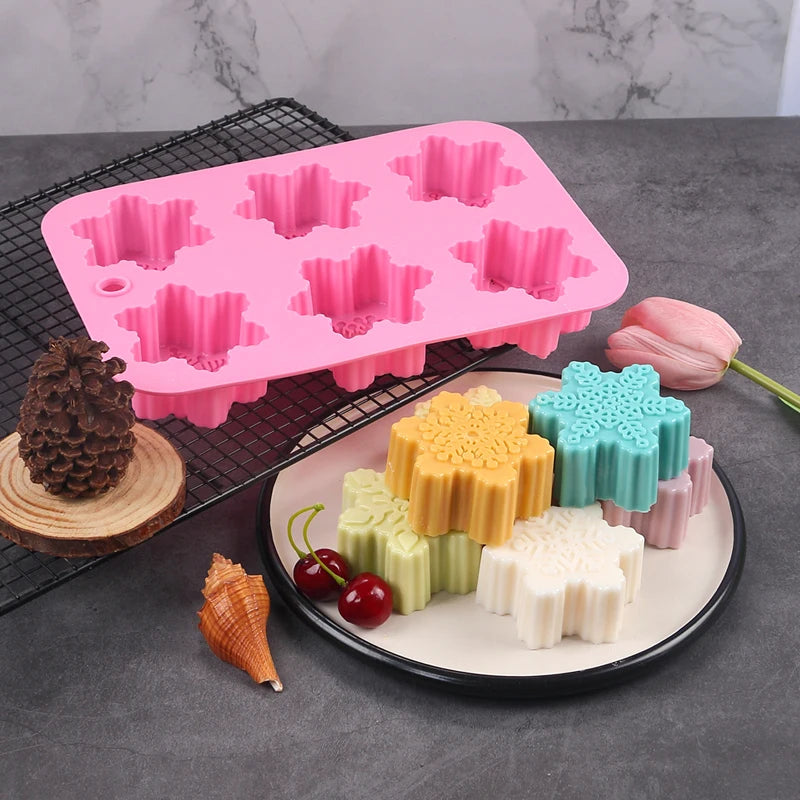 Christmas Snowflake Silicone Candle Mold 6-Cavity Handmade Soap Aromatherapy Ornament Crafts Gypsum Gift Resin Mold Home Decor Zpaxo