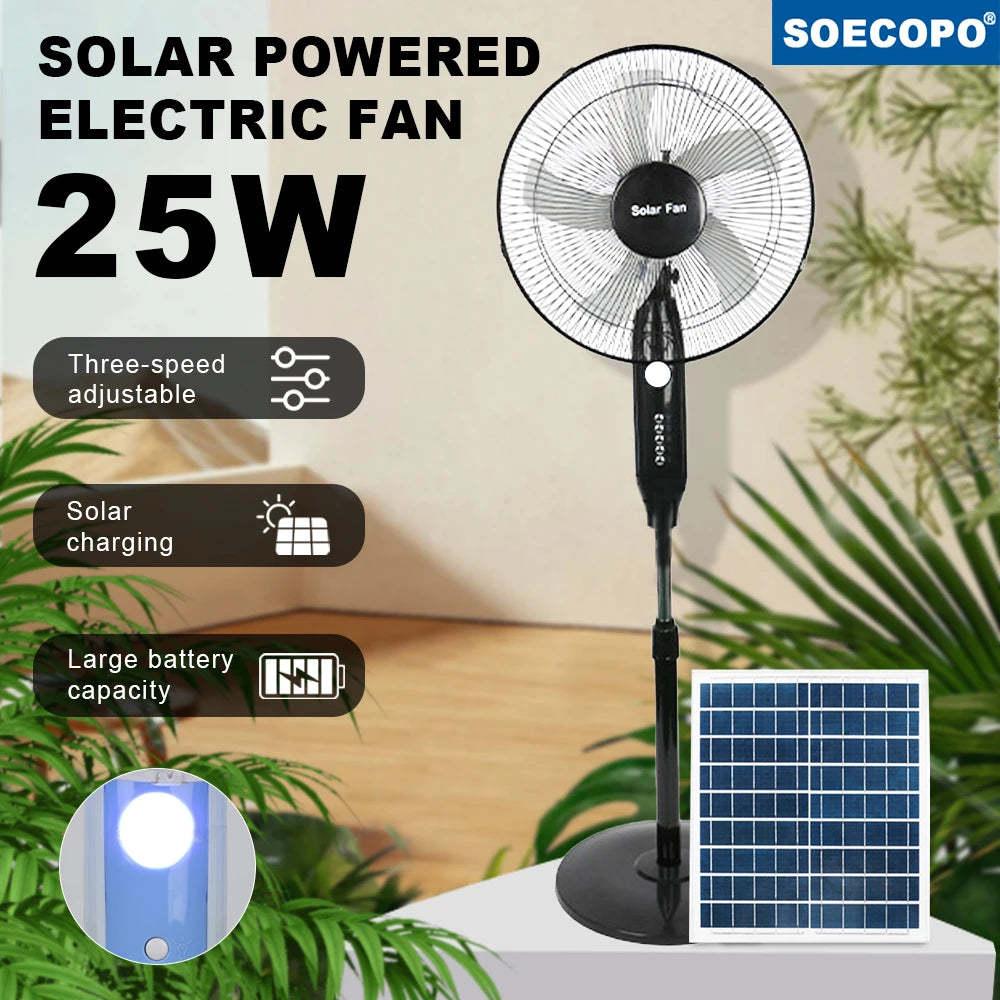 Solar Powered Floor Fan10 12H Runtime3 Speed Adjustable Portable Fan