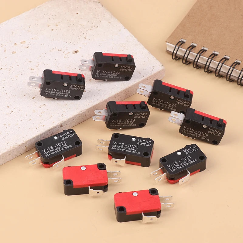 10Pcs Micro Switch V-15-1C25 Silver Point V-15-1C25 Microwave Oven Contact Switch Copper Point Tact Switch Limit Microswitch Zpaxo Default Title