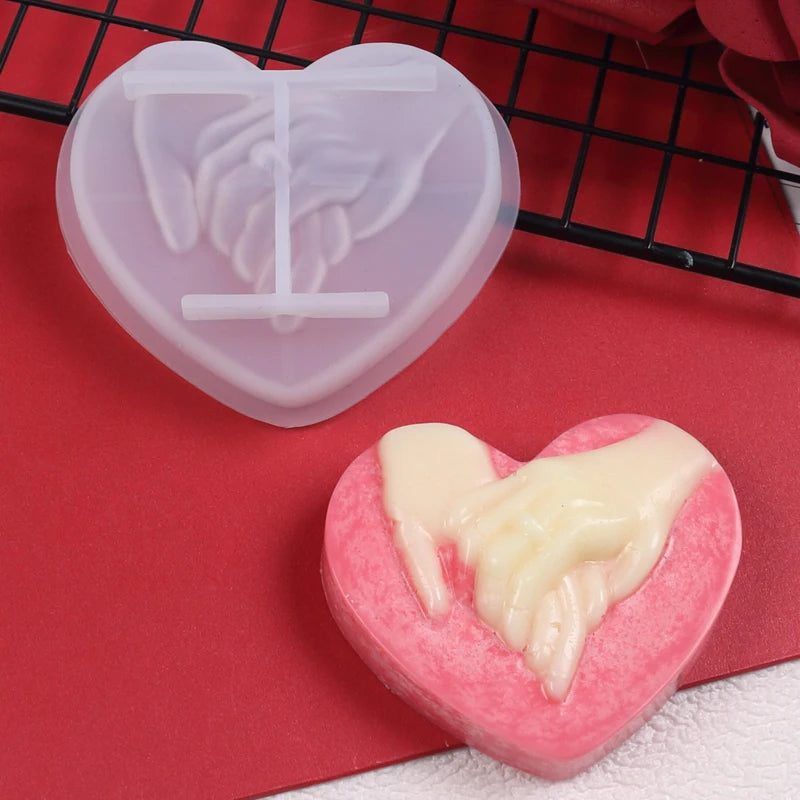 3D Hand in Hand Heart Candle Silicone Mold for Wedding Proposal DIY Handmade Soap Soap Clay Wax Craft Valentine's Day Gift Zpaxo