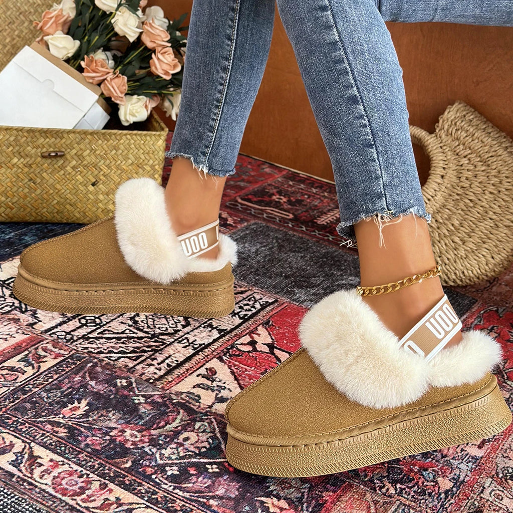 Women Cotton Slippers 2025 New Platform Slides Women Thickened Fluff Lined Flat Shoes Women Winter Thick Bottom Half Slippers Zpaxo maroon 41