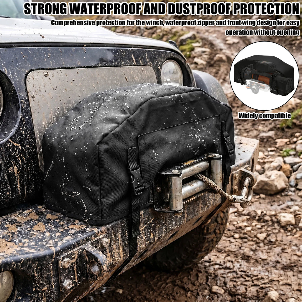 Winch Cover 8000-12000 Lbs Waterproof Oxford Fabric Universal Electric Winch Protector Heavy Duty Dustproof Case for SUV 4x4 Off Zpaxo