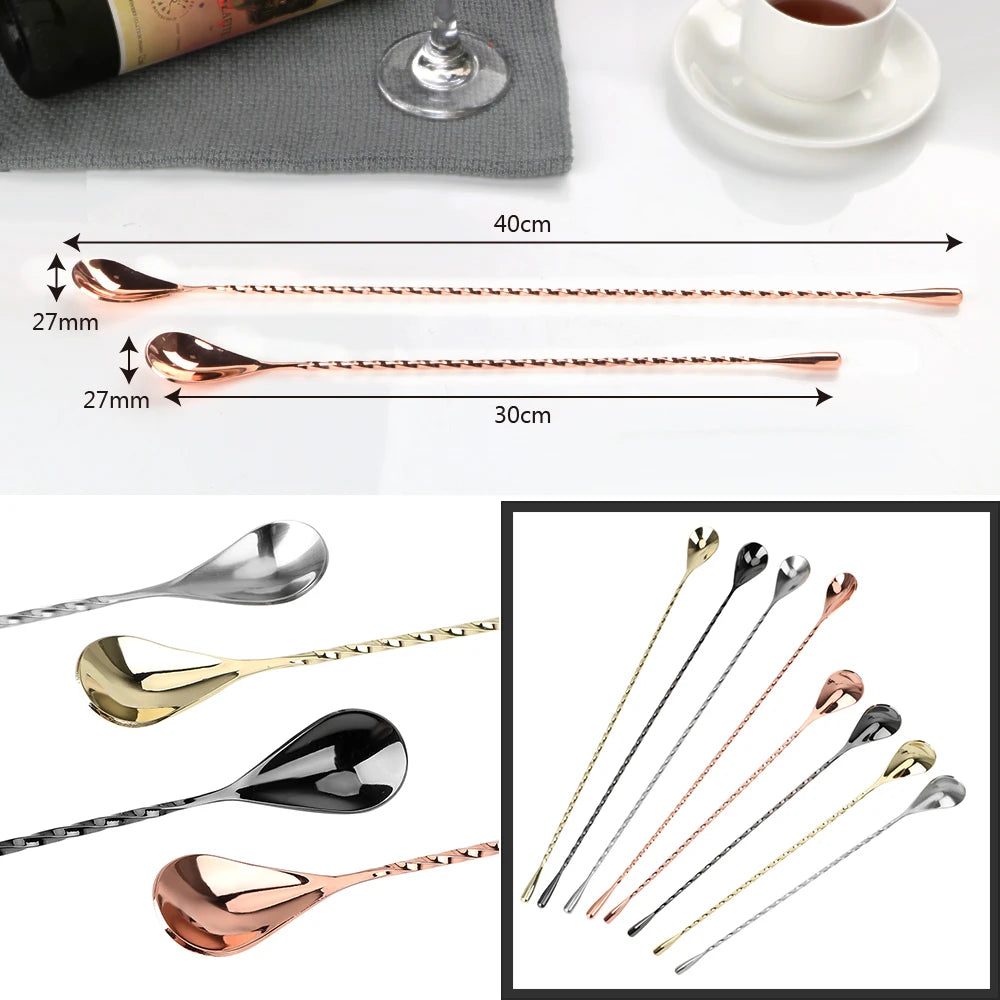 Mixing Cocktail Spoon 30 Bar Teadrop Stir Spiral Pattern Stainless