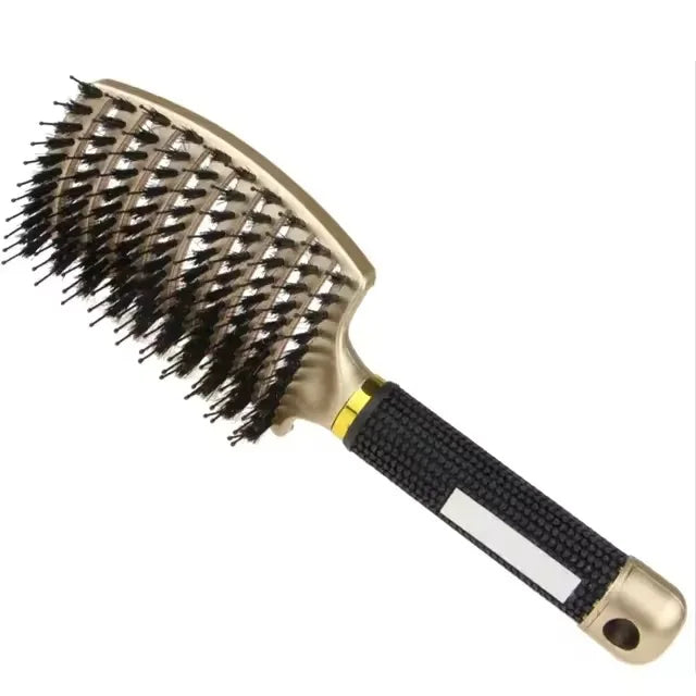 Hair Brush Scalp Massage Comb Hairbrush Boar Bristle Nylon Women Wet Curly Detangle Hair Brush Salon Hairdressing Styling Tool Zpaxo Gold