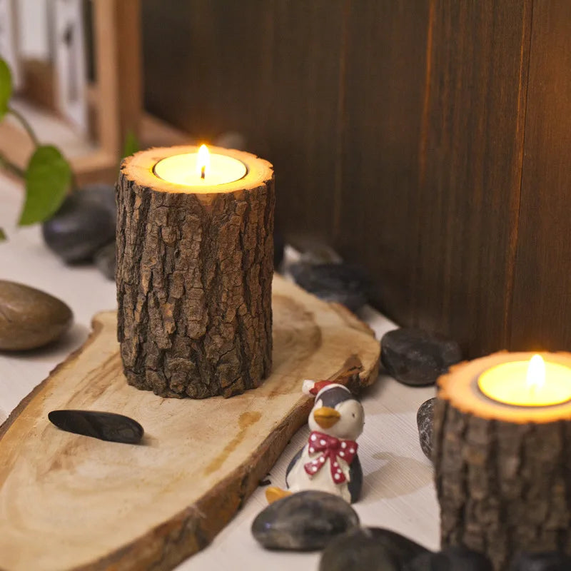 Wooden Candlesticks Succulent Plant Pots Trays Candle Holders Office