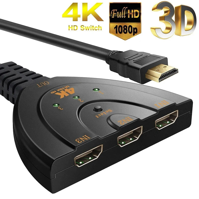 3-Port HDMI Switch 4K 2K 3D – Mini Video Switcher Hub HDMI Switch Zpaxo