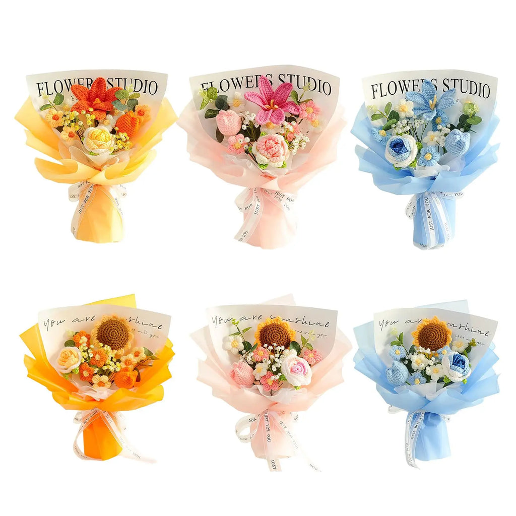 Crochet Flower Bouquet Table Centerpiece Handmade Woven Bouquet for Graduation Gift Living Room Birthday Apartment Hotel Zpaxo
