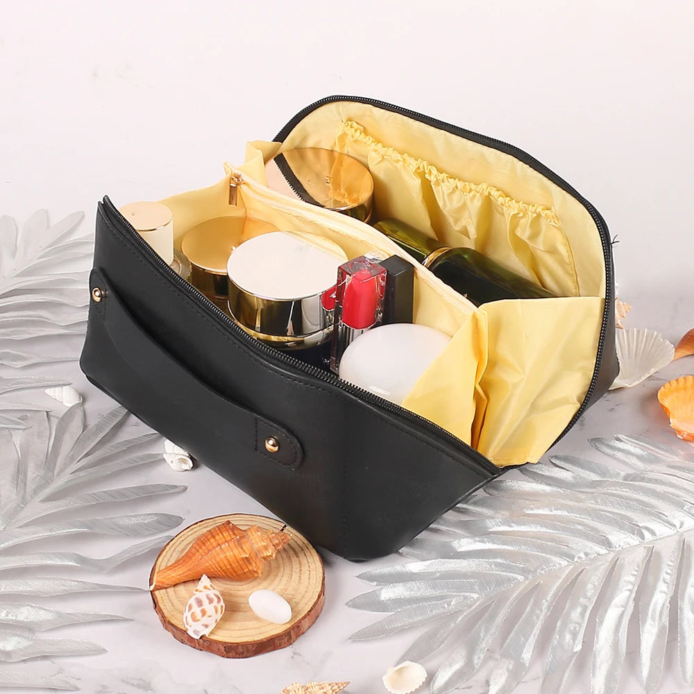 Travel Cosmetic Bag Large-Capacity Makeup Storage Bag Waterproof PU Leather Pillow Shape Toiletries Organizer Zpaxo