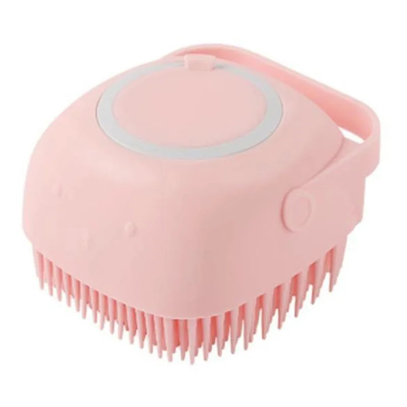 Dog Bathing Brush Pet Massage Shampoo Dispenser Soft Silicone Rubber Zpaxo Pink