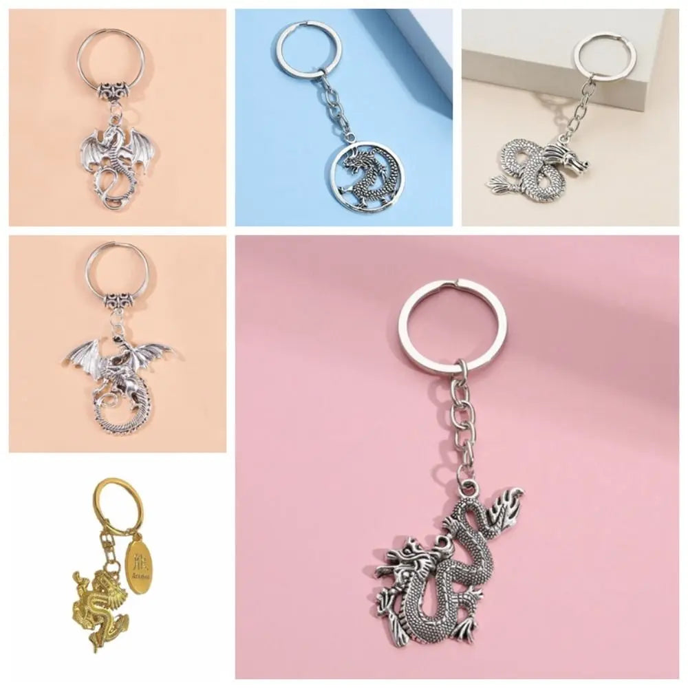 Charms Chinese Dragon Year Keychain Creative Antique Silver Pendant Zpaxo