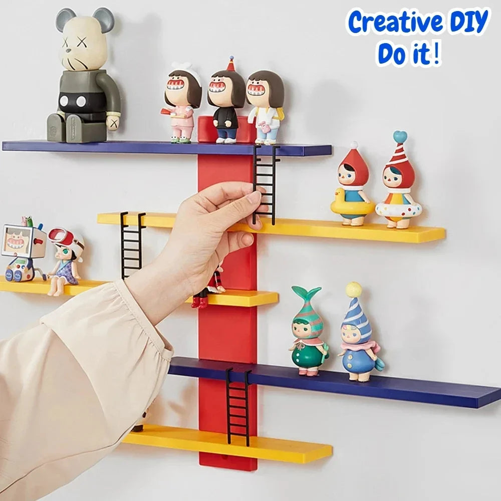 Figure Toy Display Stand Wall Mounted Handwork Blind Box Floating Shelves DIY Colorful Display Rack Ladder Storage Display Rack Zpaxo