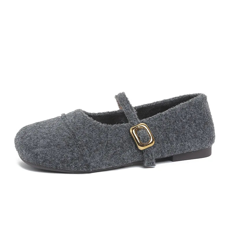Fur Lining Women Flats Shoes Comfort Round Toe Soft Sole Outdoor Warm