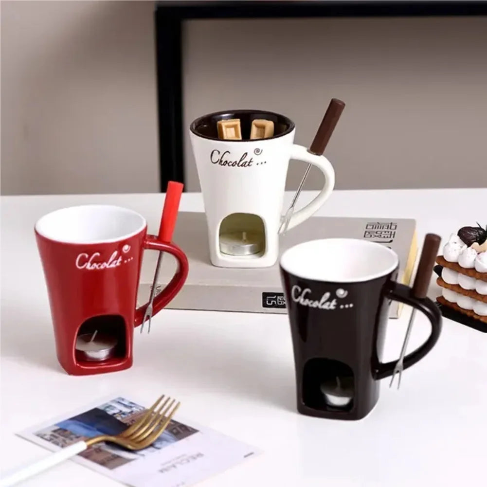 European Style Candle Cup Cheese Chocolate Ice Cream Candle Heated Melted Ceramic Cup Home Kitchen with Fork Creative Coffee Cup Zpaxo