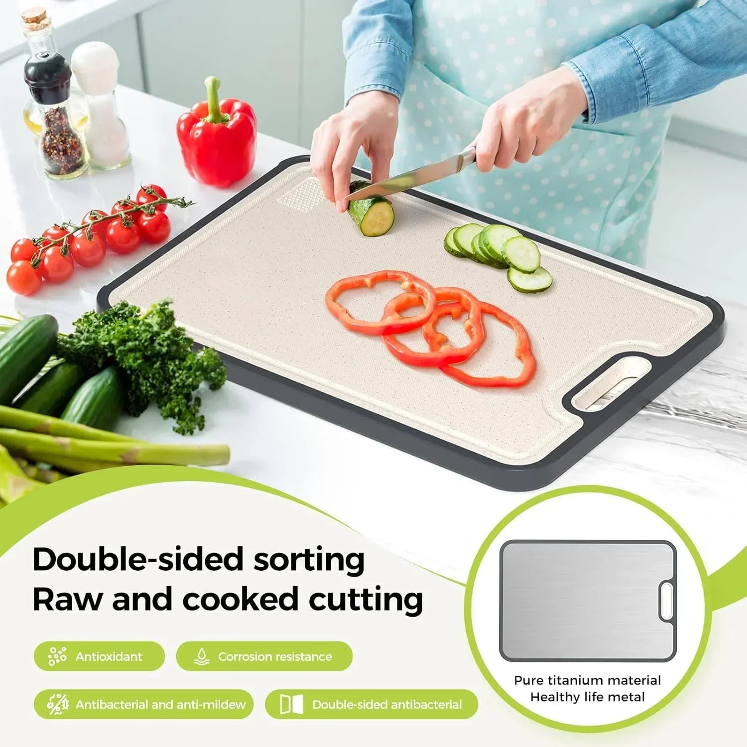 New Kitchen Cutting Board Double Sided Titanium Cutting Boards for Double Sided Food Grade Pure Titanium Wheat Straw PP Zpaxo