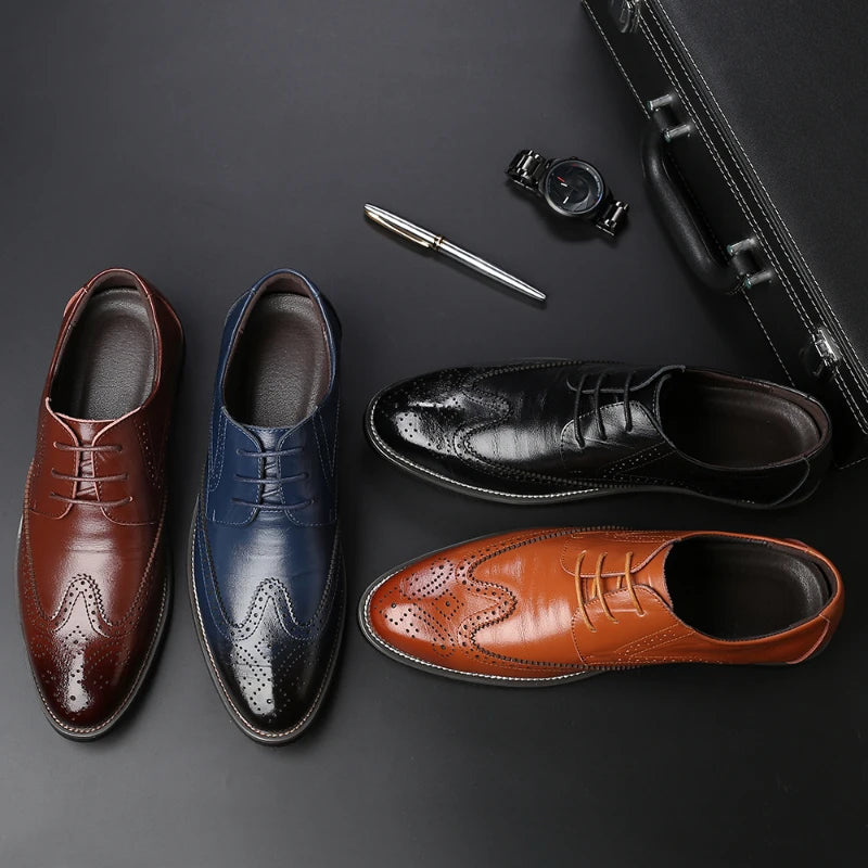 Brown Brogue Dress Shoes Leather Lace Up Formal Oxfords Wedding Zpaxo