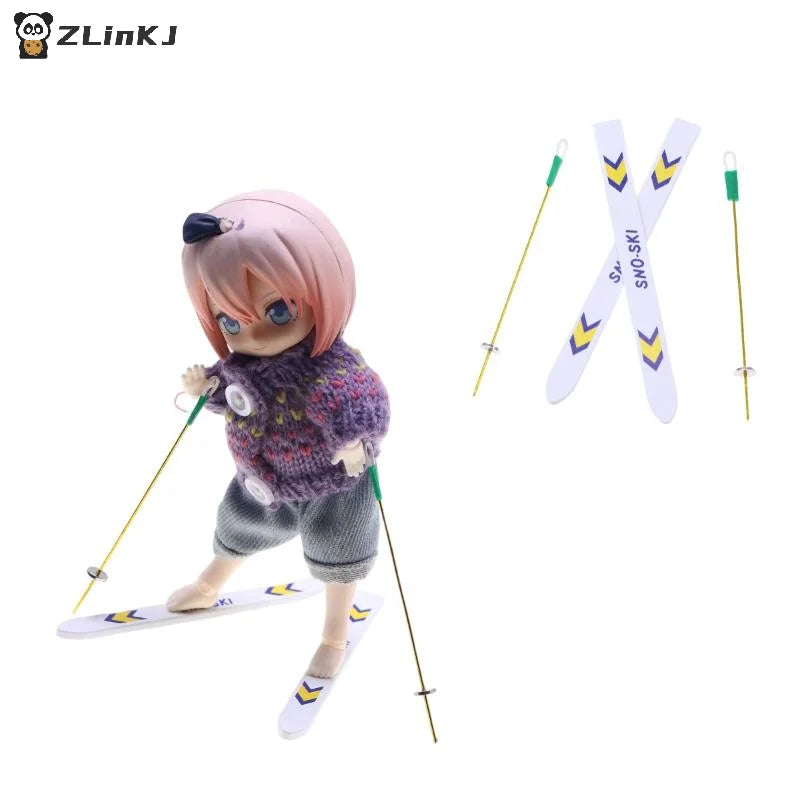 ▶1 Set Dollhouse Miniature Wooden Ski Board Christmas Scene Decoration Dolls House Xmas Accessories Kids Toys Gift Zpaxo