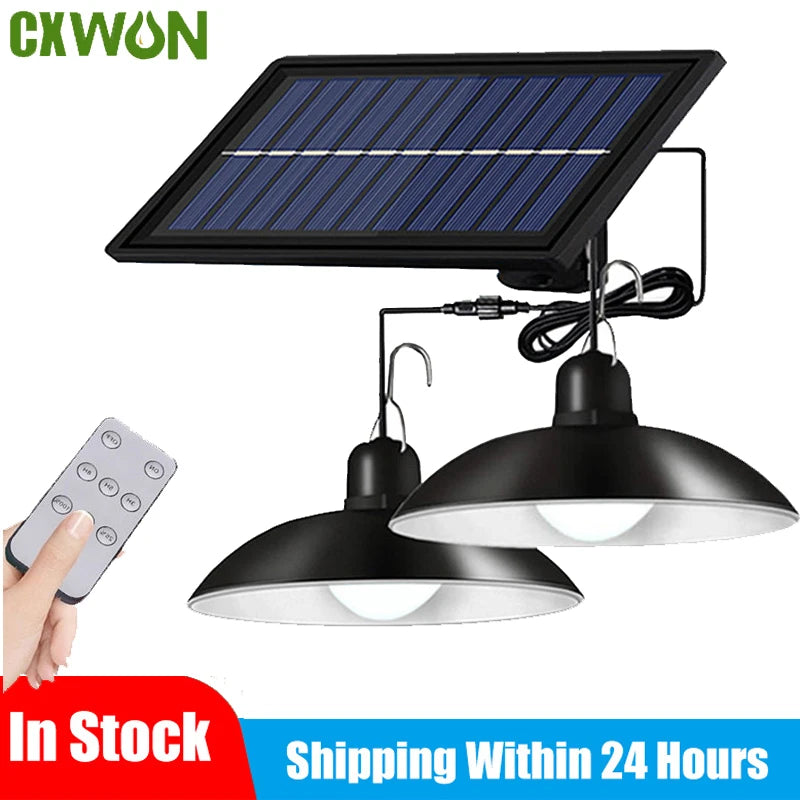 Double Head Outdoor Solar Pendant Light Waterproof LED Lamp with Motion Sensor Split Remote Control for Garden Shed Lighting Zpaxo Double-With Remote White China Mainland