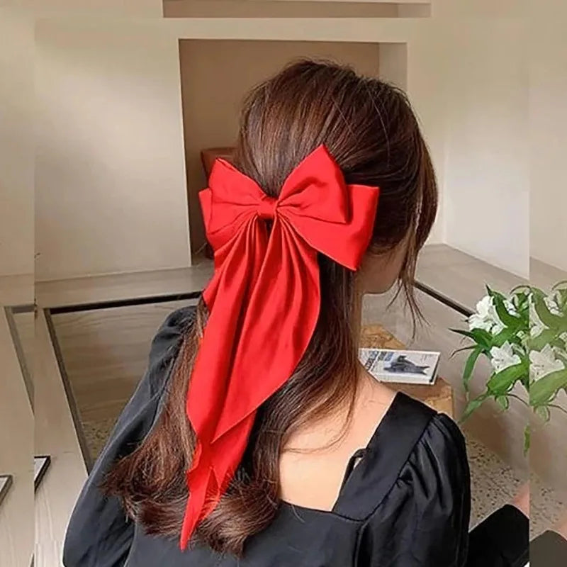 Elegant Bow Ribbon Hair Clip Women Fashion Solid Satin Trendy Bowknot