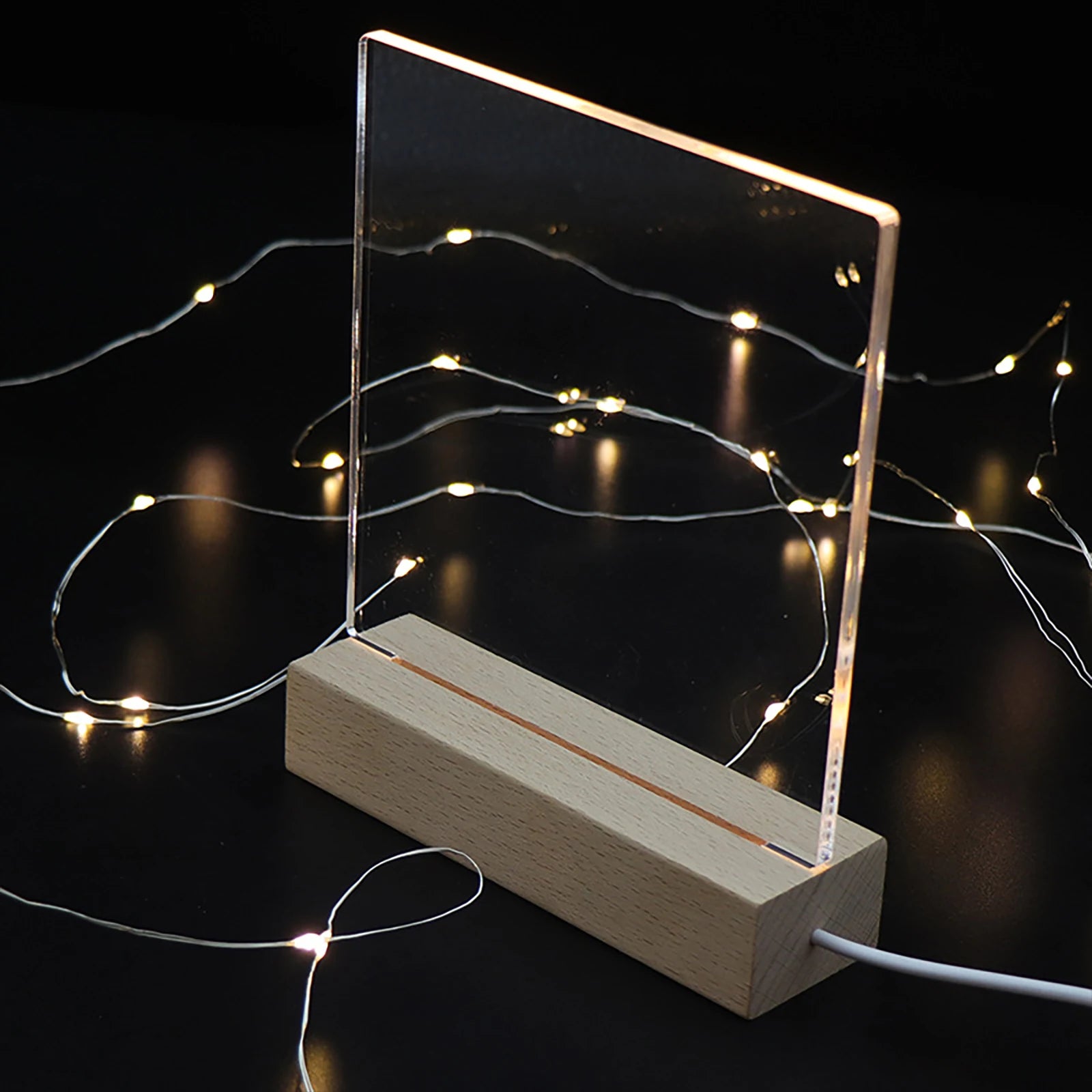 LED Wood Display Base-rectangle Crystal Lighted Base Stand Acrylic
