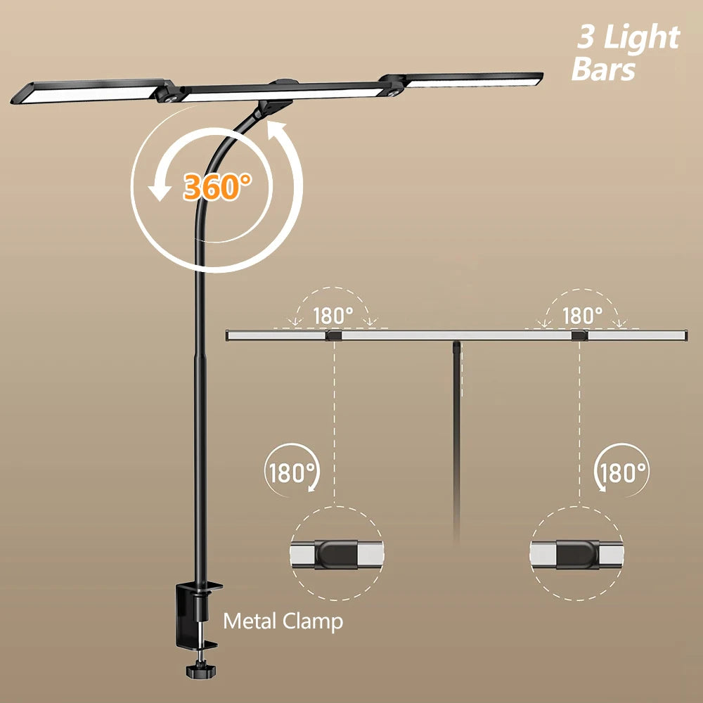 3-Head 16W LED Desk Lamp for Home Office Eye Caring Architect Desk Light 5 Color 10 Leves Dimming Computer Monitor Table Light Zpaxo