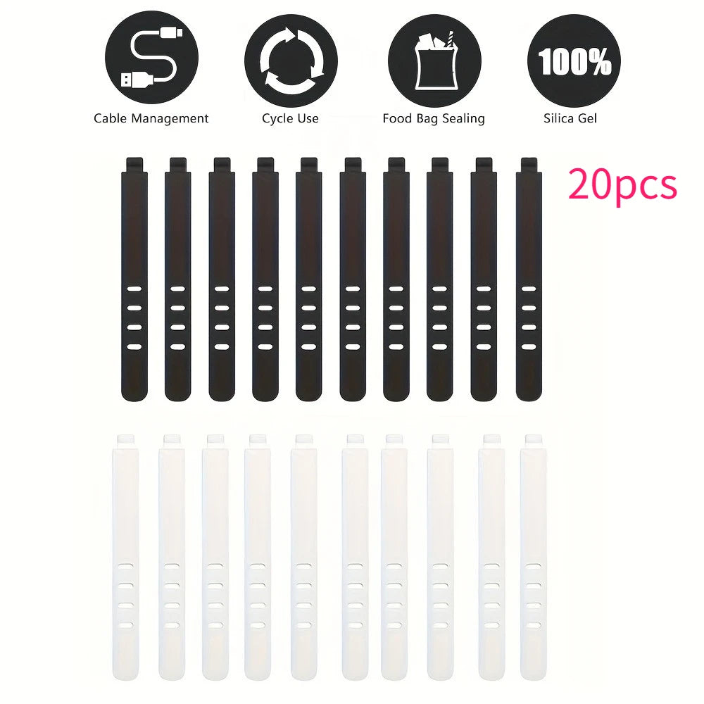 Silicone Harness Wire Strap Black White 4-Hole Elastic Cable Tie