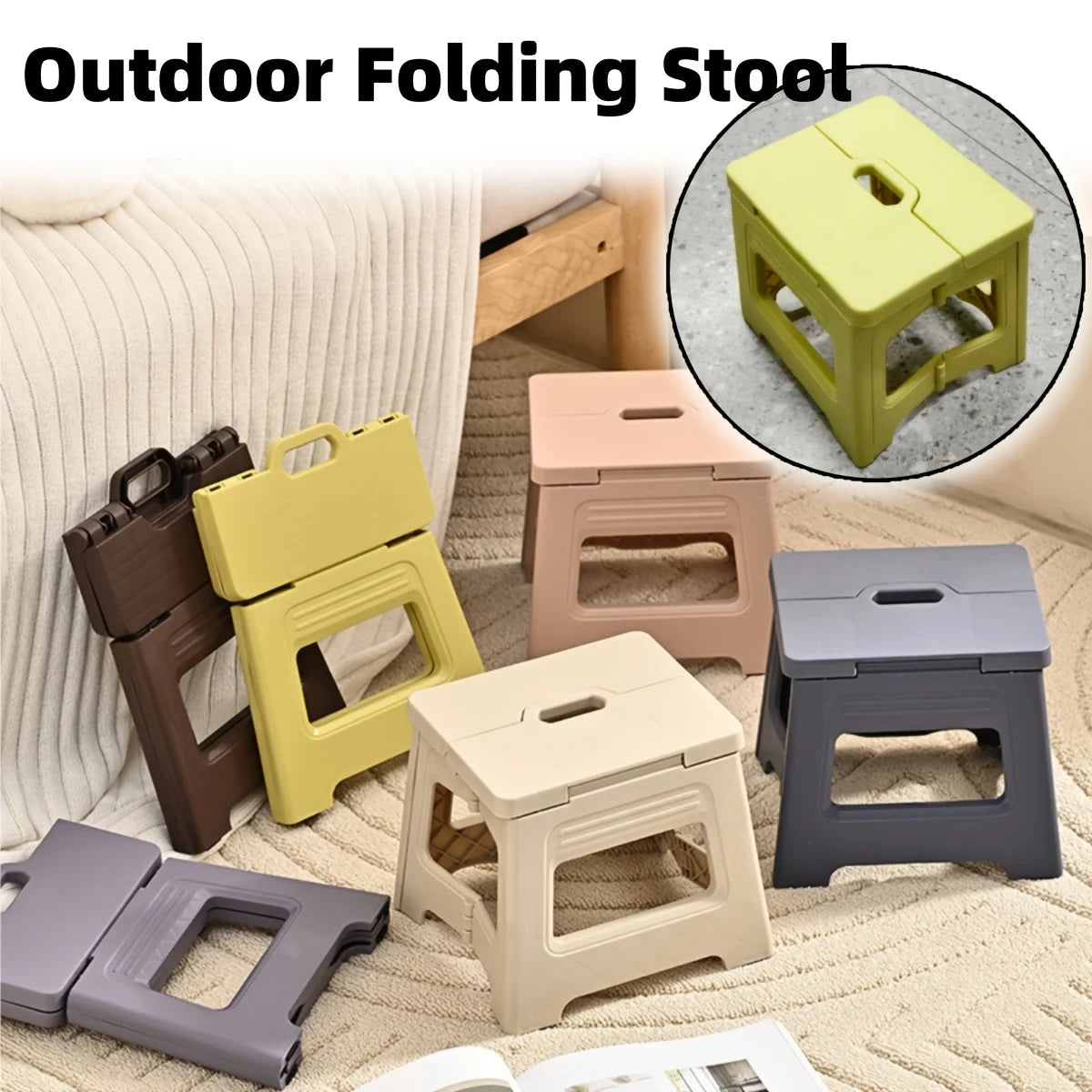 Folding Footstool Lightweight Sturdy Plastic Square Step Stool
