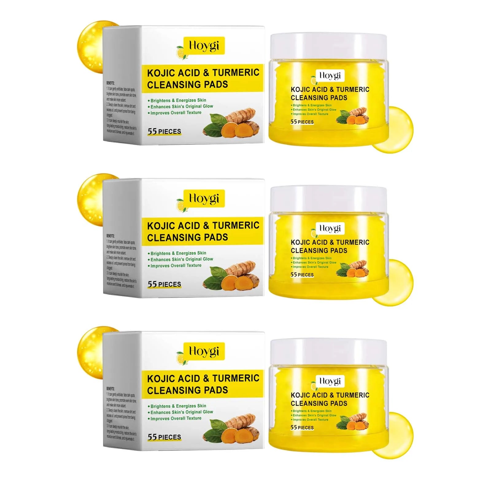 Turmeric Kojic Acid Cleansing Pads – Brighten & Exfoliate Skin Facial Cleansing Pads Zpaxo 3 x 55pcs Boxed