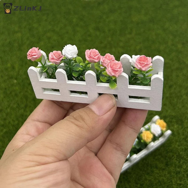 ▶1Pcs Garden Lifelike Artificial Flower Miniature Potted Plants Decoration 1:12 Scale Dollhouse Simulated Rose Flowers Ornament Zpaxo