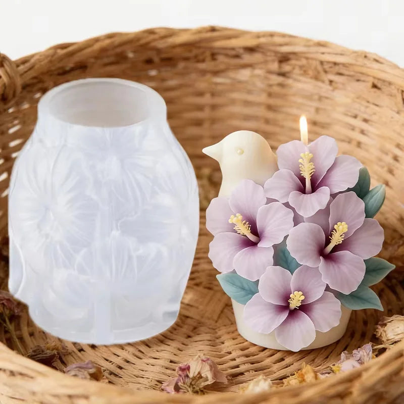 3D Flower Candle Silicone Mold for Wedding Valentine's Day Hibiscus Daisy Dahlia Tulip Vase Scented Aroma Soap Wax Ornament Mold Zpaxo