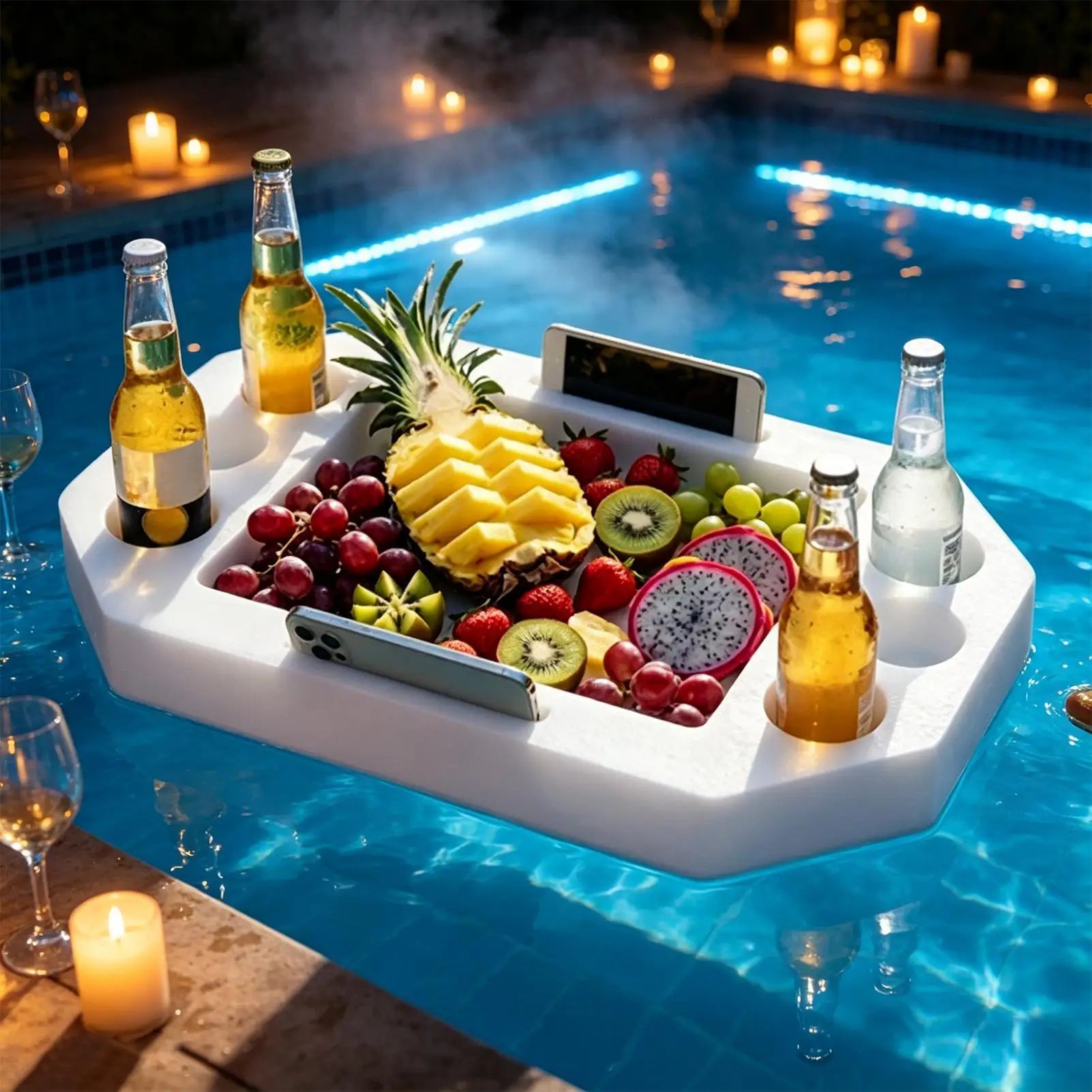 Floating Drink Holder Large Pool Tray Snack Fruit Storage Rack Table
