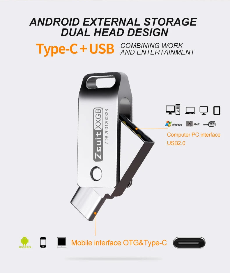 Zsuit Mini USB Flash Drive TYPE-C 2IN1 Pen Drives USB 3.0 Pendrive 32GB 16GB Flash Memory Stick 128GB U Disk Free Logo Gifts Zpaxo
