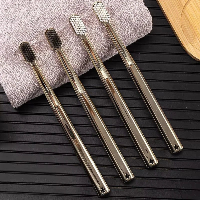 Luxury Soft Toothbrush – Gold & Silver Elegant Bristle Brush