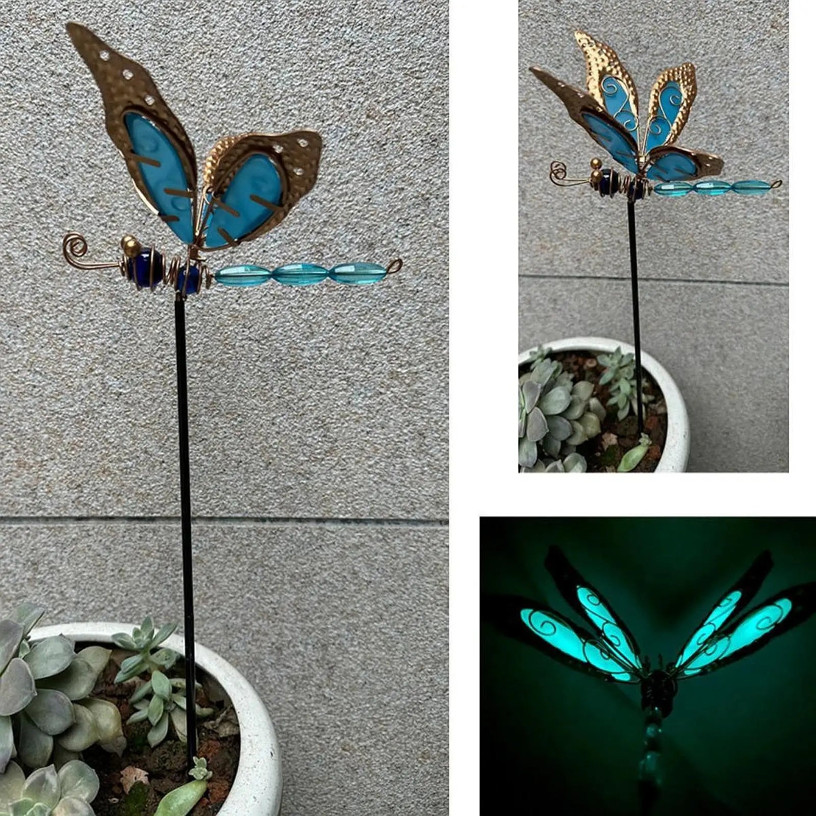 Dragonfly Garden Stake – Glow in the Dark Metal Yard Decor Garden Stake Decor Zpaxo