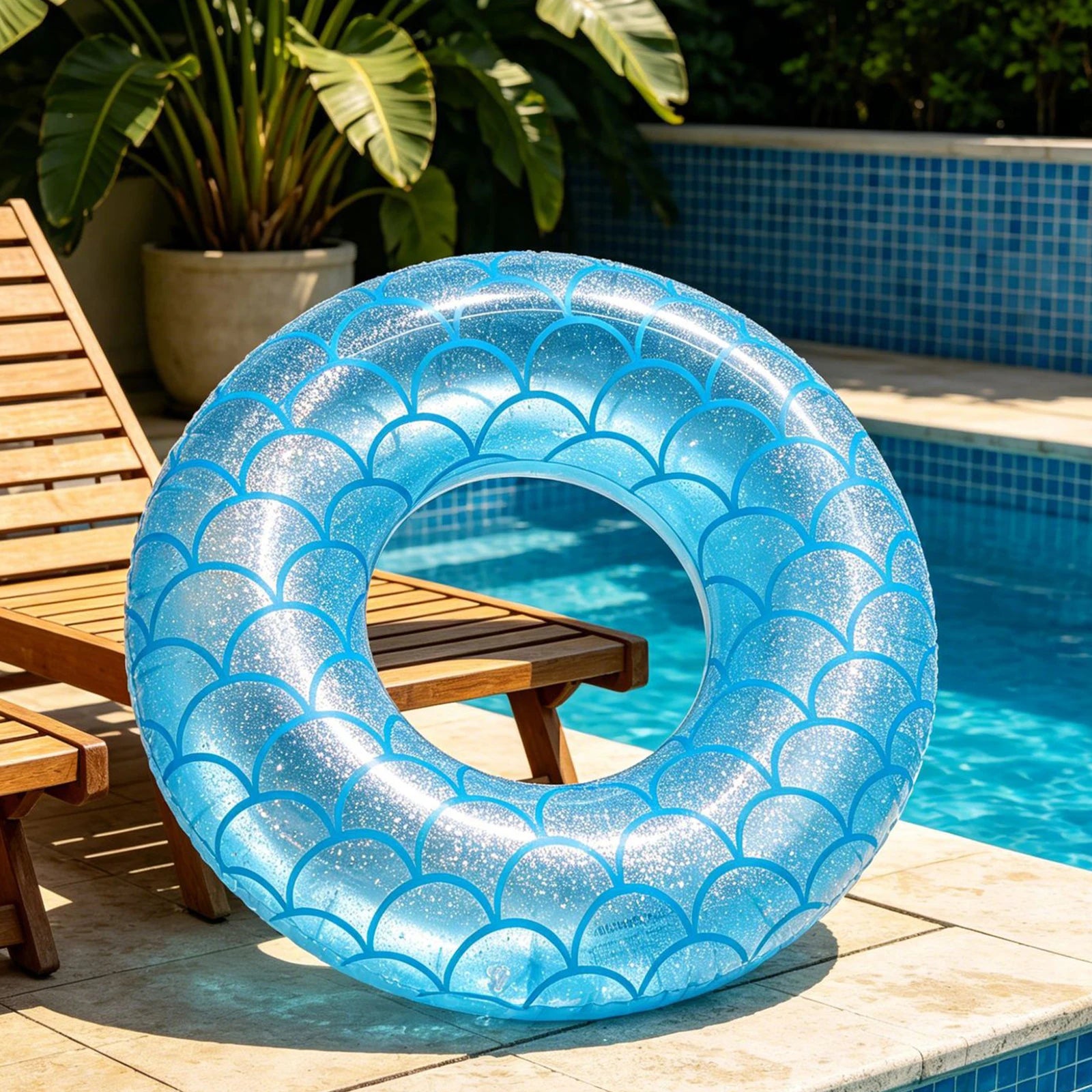 PVC Sequined Mermaid Swimming Ring Thickened Cute Inflatable Pool Float Sequin Underarm Rings for Outdoor Pool and Beach Zpaxo