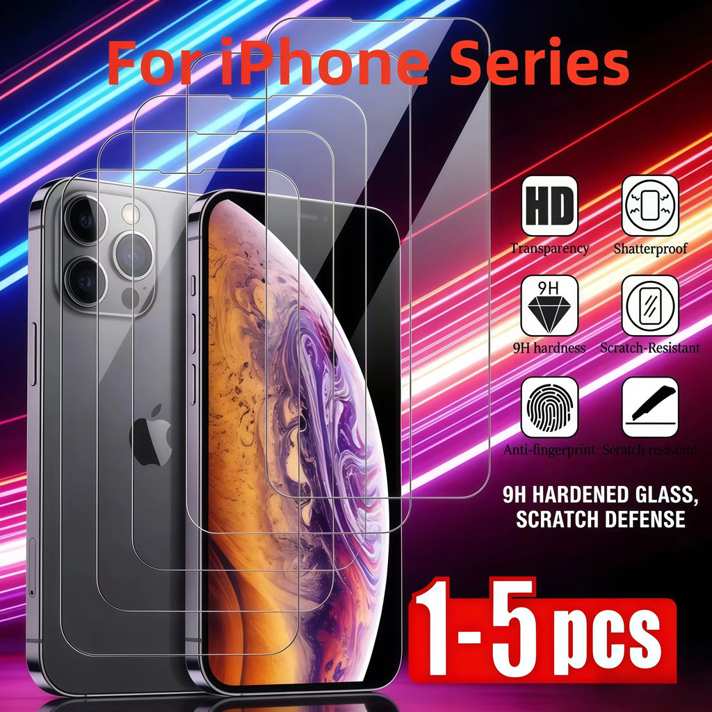 1- Tempered Glass IPhone 17 16 15 14 13 12 11 Max Mini Screen