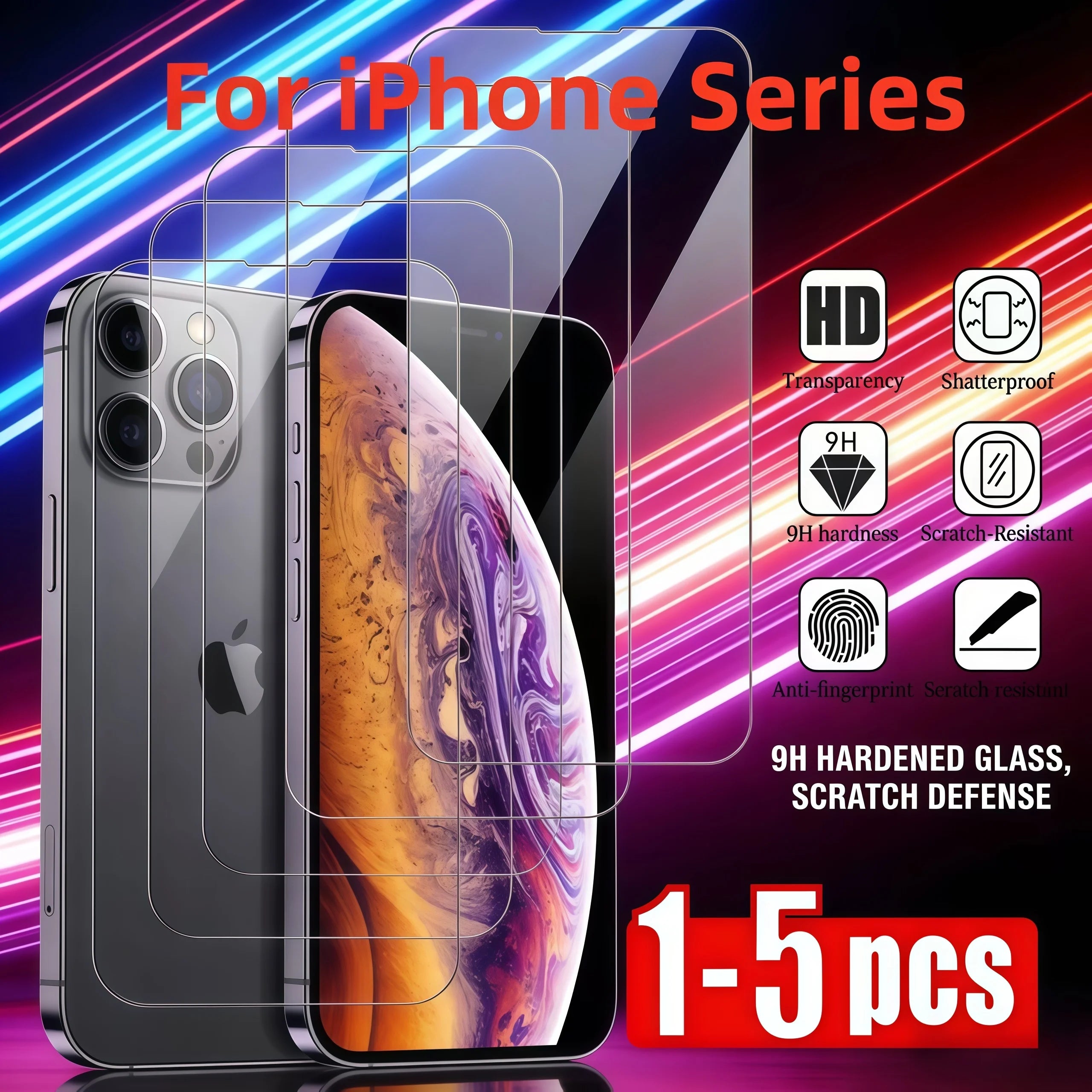 1- Tempered Glass IPhone 17 16 15 14 13 12 11 Max Mini Screen
