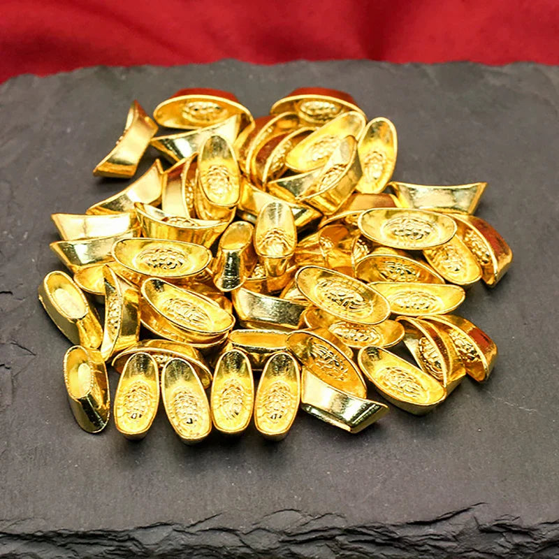 Year New Bar Lucky Money Prosperity Ingot Gold Chinese Yuan Bao Wealth Golden Statue Ingots Decor Ornament Decorative 10pcs Zpaxo