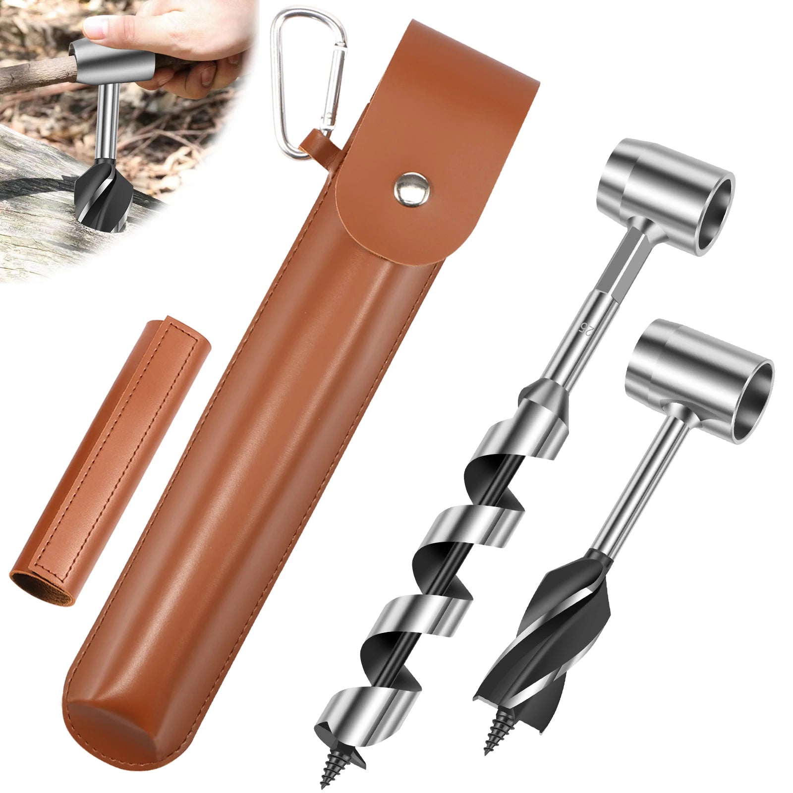 Hand Drill Carbon Steel Manual Auger Drill Portable Survival Drill Bit Self-Tapping Survival Wood 26mm Hole Punch Tool Camping Zpaxo