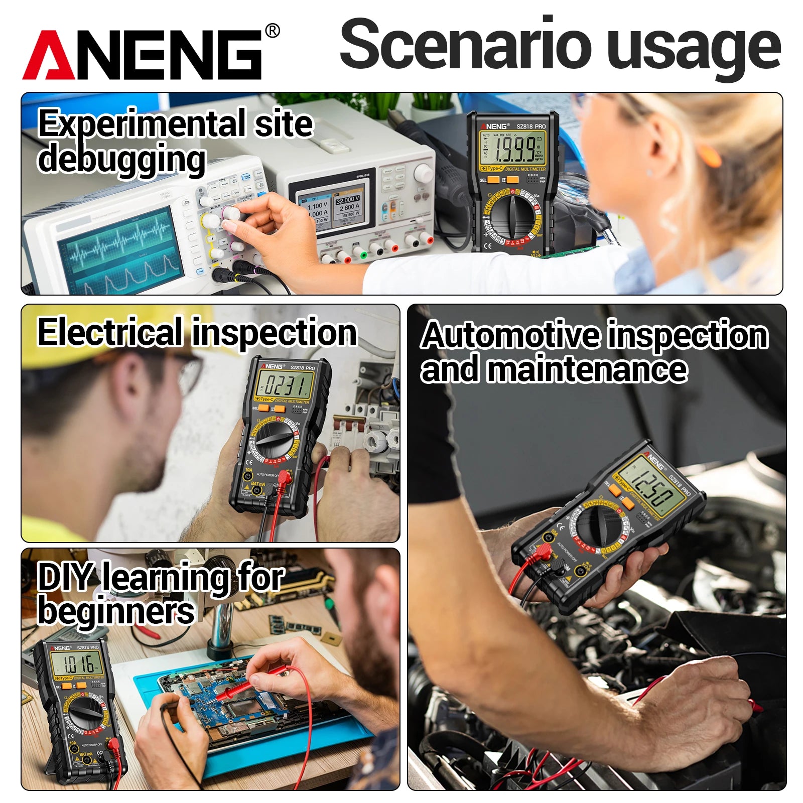 Multi Purpose Meter ANENG SZ818 1999 Counting Type-c Rechargeable NCV