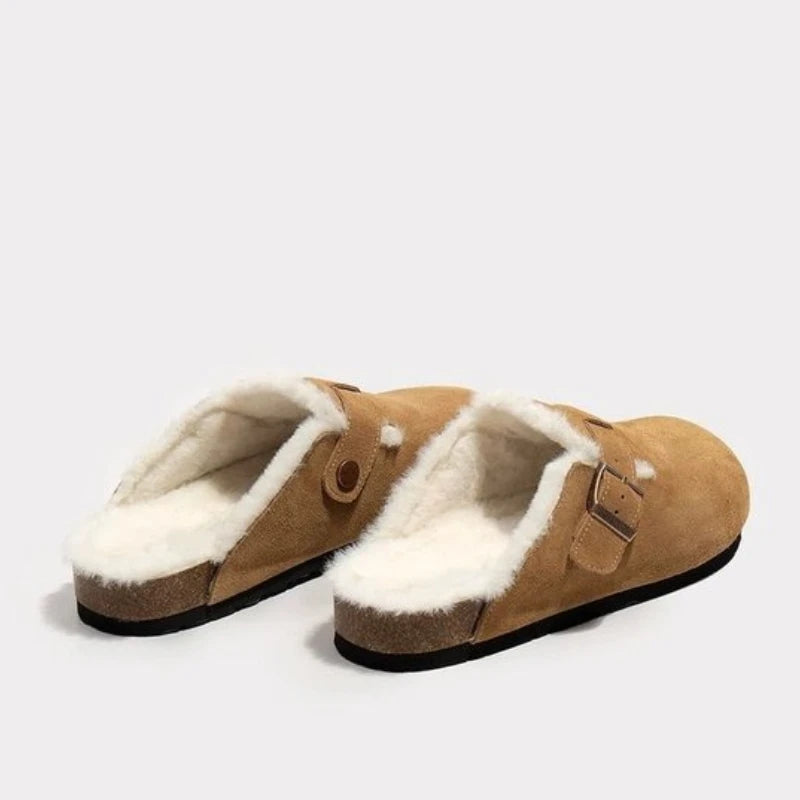 2025Fashion Women Casual Faux Suede Slippers Wedges Heel Cork Mules