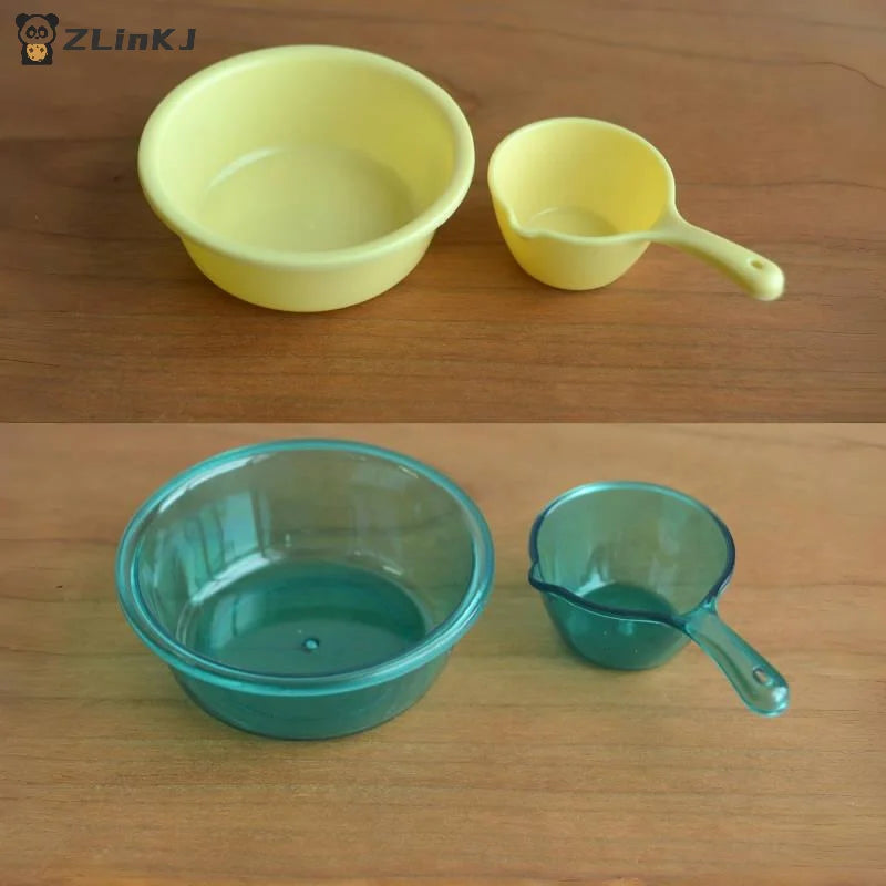 ▶1 Set 1/6 1/12 Dollhouse Miniature Simulation Plastic Basin Water Scoop Model Doll House Kitchen Accessories Toy Zpaxo