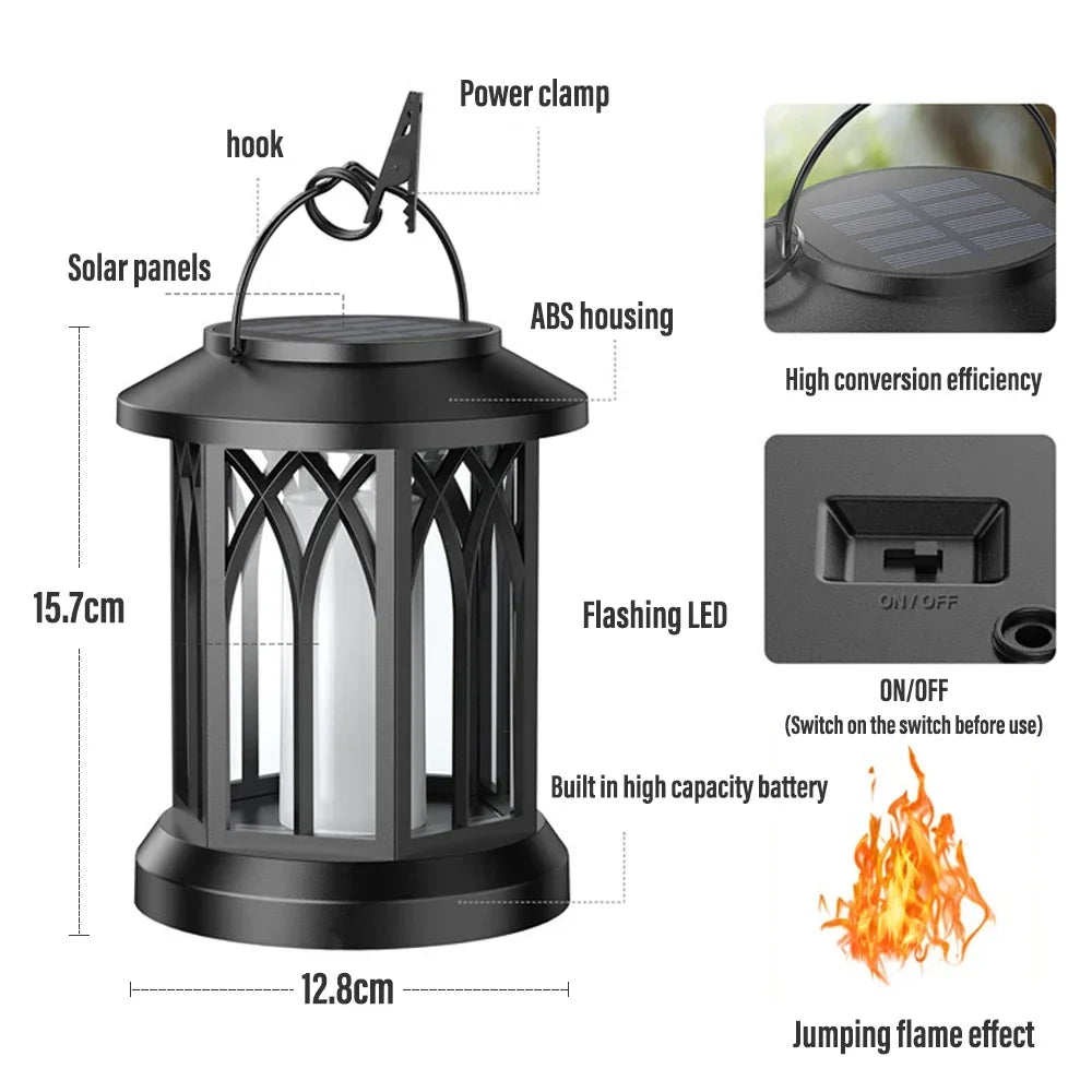Flame LED Solar Hanging Lantern | IP65 Waterproof Garden Light