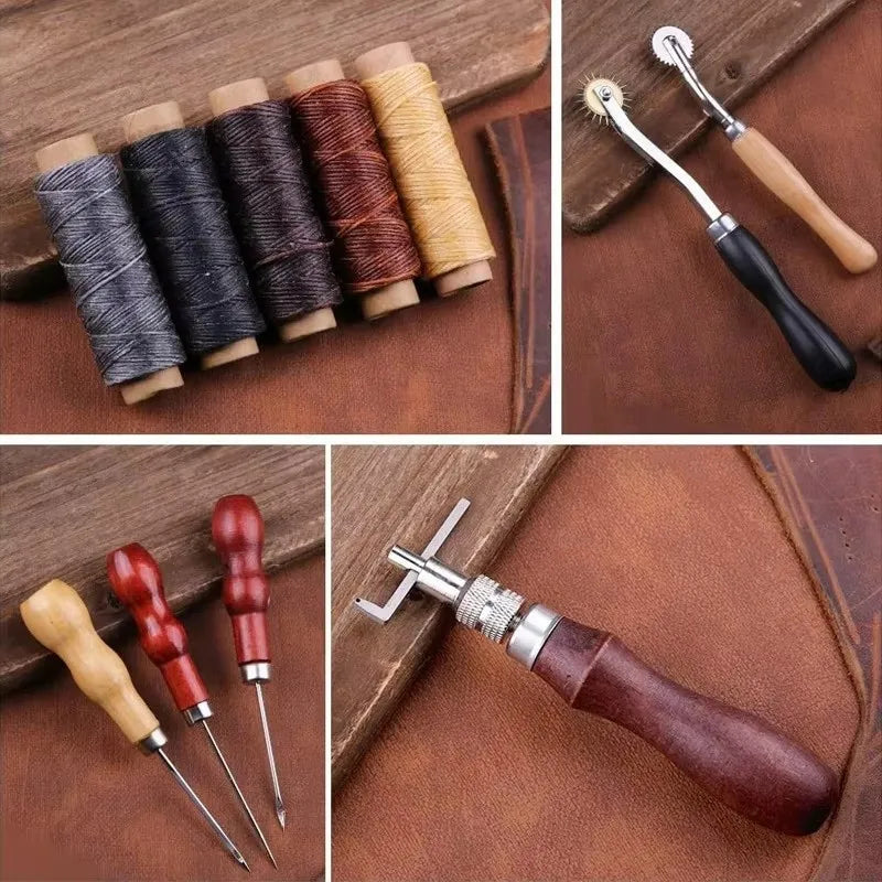 Leather Craft Tool Kit Leather Hand Sewing Repair Kit Stitching Punch Carving Work Groover Set DIY Tool Set Professional Zpaxo